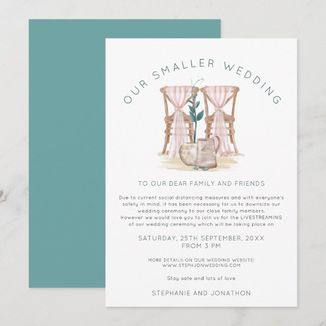 Boho Kleinere Hochzeitsstühle - Downsize Ankündigung (Vorne/Hinten)
