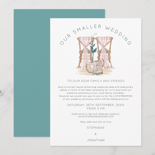 Boho Kleinere Hochzeitsstühle - Downsize Ankündigung (Vorne/Hinten)