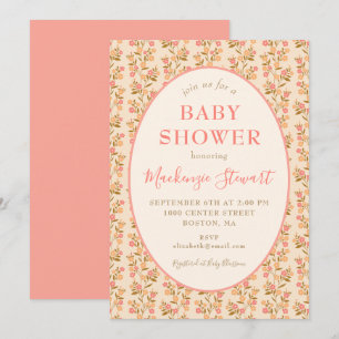 Boho-Korallenrosa Florales Babyshower Einladung