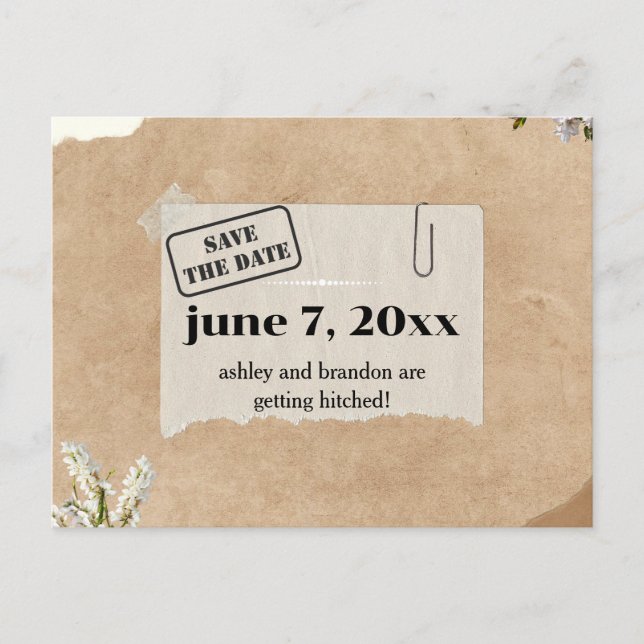 Boho Kraft Paper Floral SAVE THE DATE Postkarte (Vorderseite)