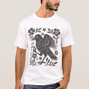 Boho-Krähen-Shirt, Vogel-Coffee-Liebhaber T-Shirt