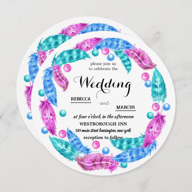 Boho Kranz, Eleganz lebhafter Farben Einladung (Vorne/Hinten)