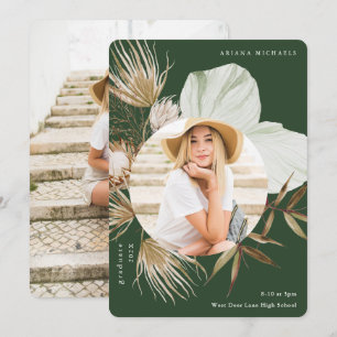 Boho-Kranz mit zwei Fotos Abschluss Grün Ankündigung