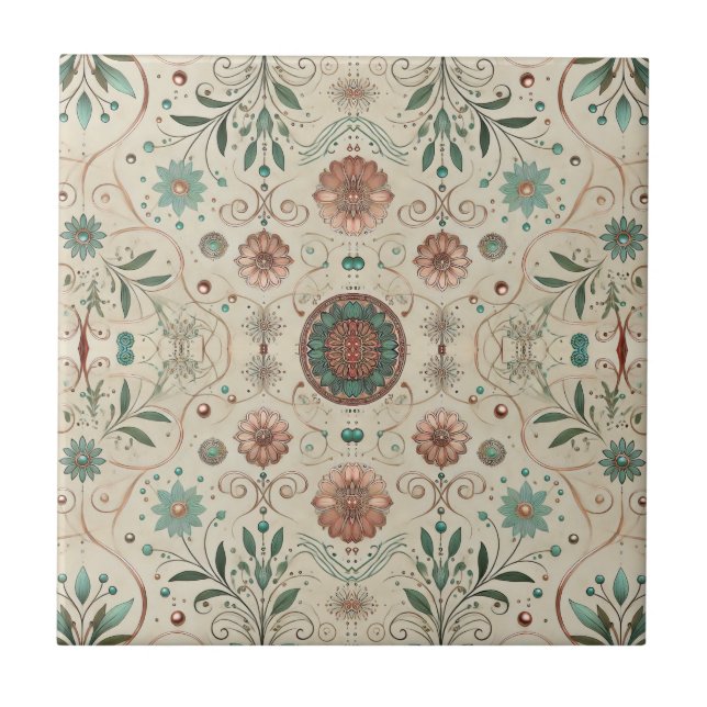 Boho-Kräuter-Muster klein Fliese (Vorderseite)