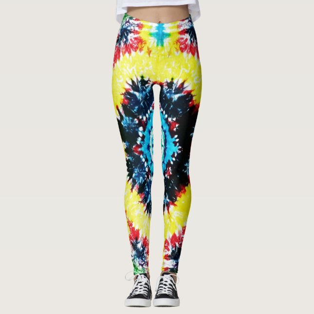 Boho Krawatte gefärbte Muster Vibrant Rainbow Colo Leggings (Vorderseite)