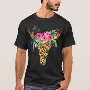 Boho Kuh Bull Skull Leopard Geschenk für Rinder T-Shirt