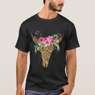 Boho Kuh Bull Skull Leopard Geschenk für Rinder T-Shirt