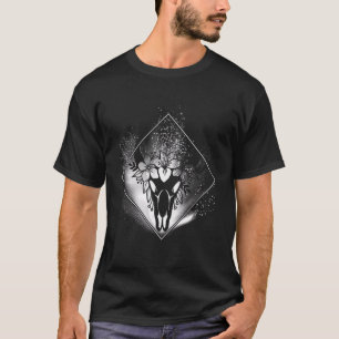 Boho-Kuh-Schädel-Blumen-Diamant-Weiß- und Grau-Spl T-Shirt