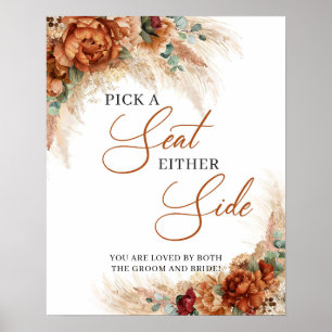 Boho-Kupfer-Blumen- Pampas-Sitzplatz auf beiden Se Poster