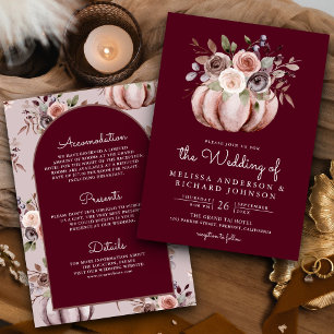 Boho-Kürbis-Blumen-Hochzeitskleid in Burgunderrot Einladung