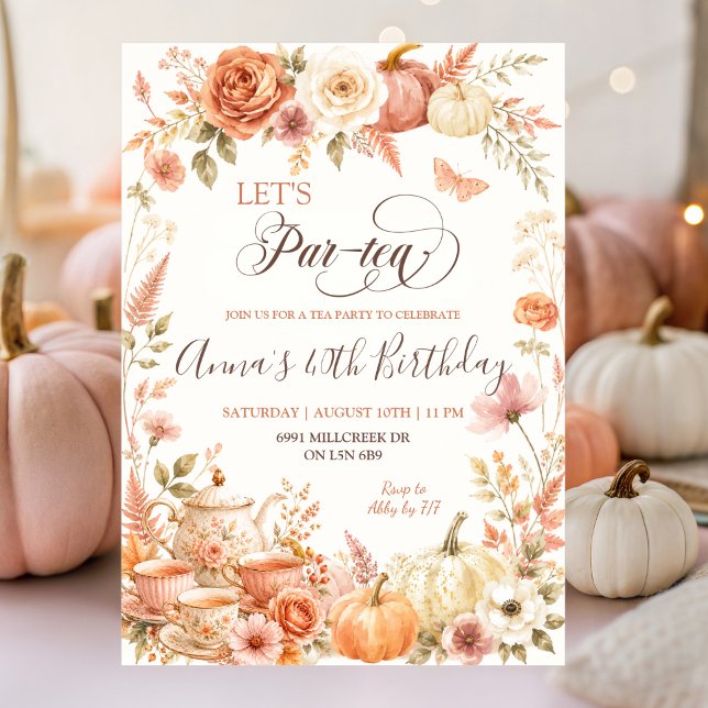 Boho-Kürbis-Herbst-Blumen-Teeparty-Geburtstag Einladung (Von Creator hochgeladen)