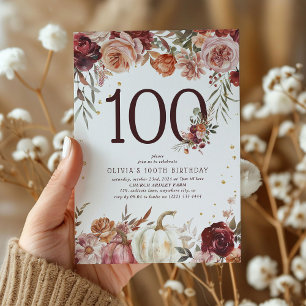 Boho-Kürbis-Herbstblüte 100. Geburtstag Einladung