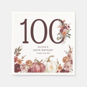 Boho-Kürbis-Herbstblüte 100. Geburtstag Serviette