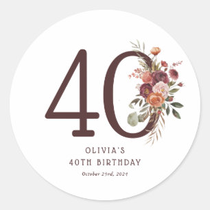 Boho Kürbis Herbstblüte 40. Geburtstag Runder Aufkleber