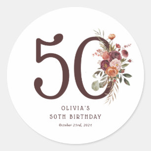 Boho Kürbis Herbstblüte 50. Geburtstag Runder Aufkleber