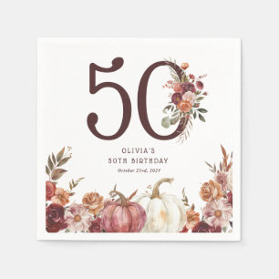 Boho-Kürbis-Herbstblüte 50. Geburtstag Serviette