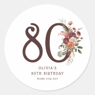 Boho Kürbis Herbstblüte 80. Geburtstag Runder Aufkleber