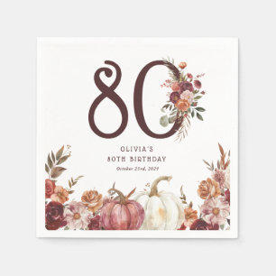 Boho-Kürbis-Herbstblüte 80. Geburtstag Serviette