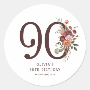 Boho Kürbis Herbstblüte 90. Geburtstag Runder Aufkleber
