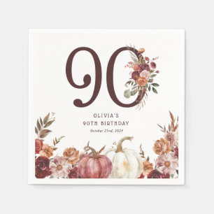 Boho-Kürbis-Herbstblüte 90. Geburtstag Serviette