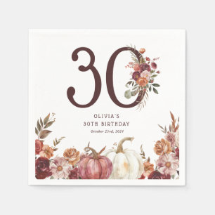 Boho-Kürbis-Herbstblüten 30. Geburtstag Serviette