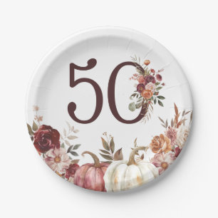 Boho-Kürbis-Herbstblüten 50. Geburtstag Pappteller