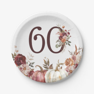 Boho-Kürbis-Herbstblüten 60. Geburtstag Pappteller
