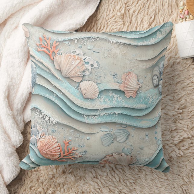 Boho-Küsten-Muschel-Muster Kissen (Decke)