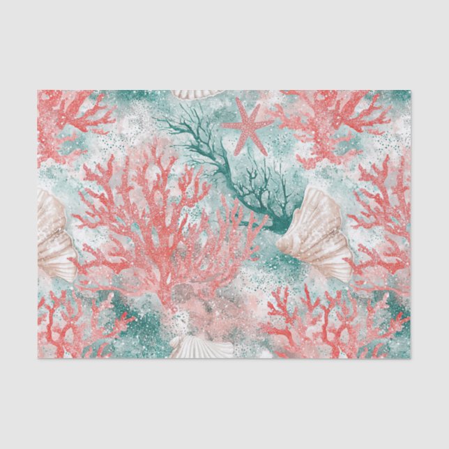 Boho-Küsten-Muster mit Muscheln Seidenpapier (Vorderseite)