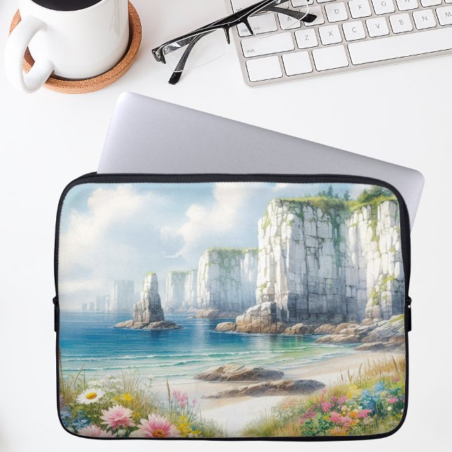 Boho-Küstenklippen-Wildblumen-Strandkunst Laptopschutzhülle (Von Creator hochgeladen)