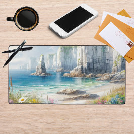Boho-Küstenklippen-Wildblumen-Strandkunst Schreibtischunterlage