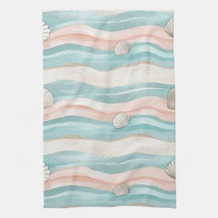 Boho-Küstenwellen Muscheln - Ruhige Strand-Vibes Geschirrtuch