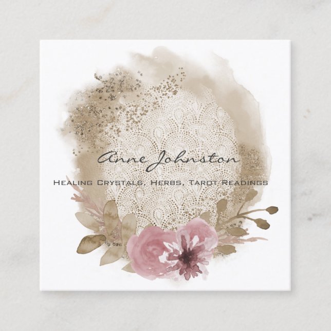 Boho Lace Floral Square Business Card Quadratische Visitenkarte (Vorderseite)