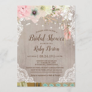 Boho Lace Lights & Tribal fether Brautparty Einladung