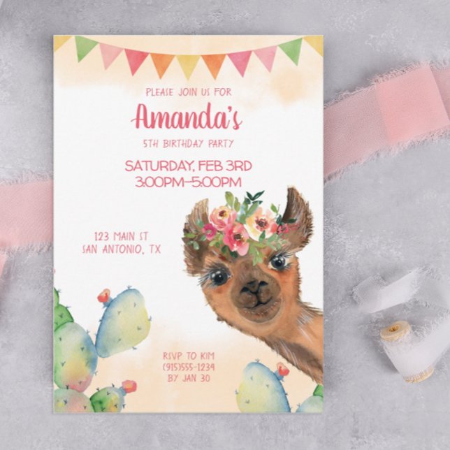Boho Lama  Einladung (A boho llama birthday party invitation)