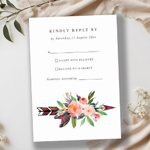 BOHO LAND BLUSH ARROW FLORAL WEDDING RSVP