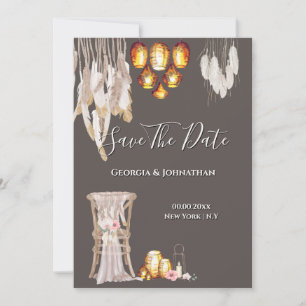Boho-Land-Macramé-Laternen-Lichter-Feder-Chic Save The Date