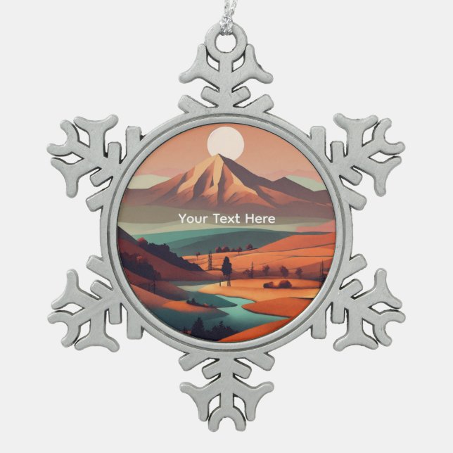 Boho-Landschaft  Schneeflocken Zinn-Ornament (Vorderseite)
