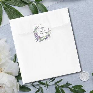 Boho-Lavendel-Eukalyptus-Hochzeit Quadratischer Aufkleber