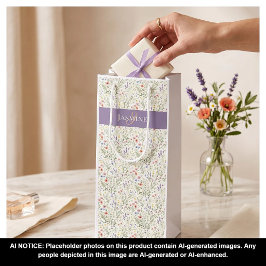 Boho Lavendel Mohn Monogramm Name Wildblume  Geschenktüte Für Weinflaschen