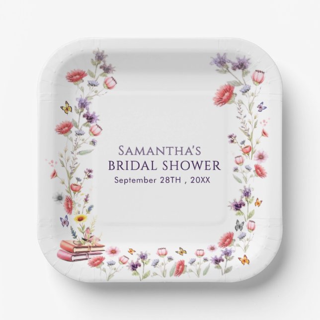 Boho-Lavendel-Wildblumen-Hochzeitsdusche Neues Kap Pappteller (Vorderseite)