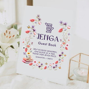 Boho-Lavendel-Wildblumen-Jenga-Gästebuch Sockelschild