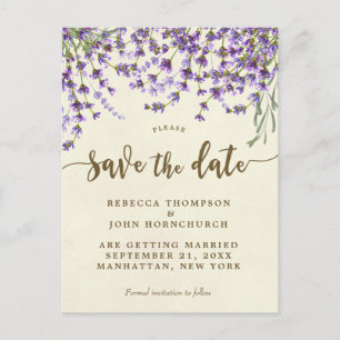 Boho lavender Blumenhochzeit speichern das Datum Ankündigungspostkarte