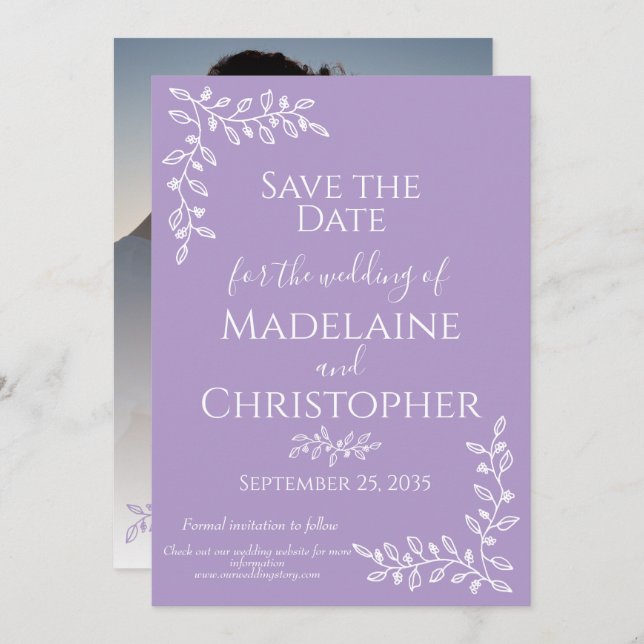 Boho Lavender Botanical Foto Wedding Save The Date (Vorne/Hinten)