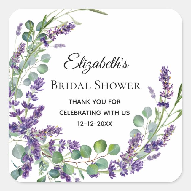 Boho Lavender Eucalyptus Brautparty Quadratischer Aufkleber (Vorderseite)