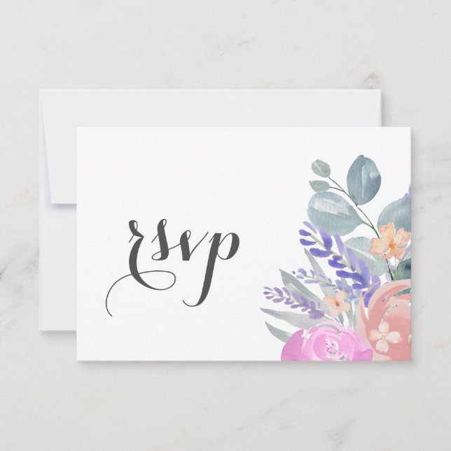 Boho Lavender Floral & Eucalyptus Wedding RSVP (Vorderseite)