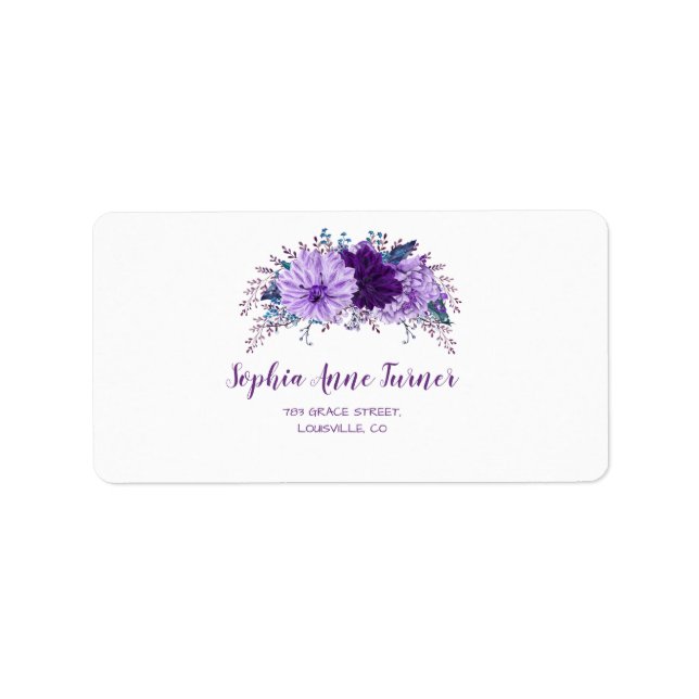 Boho Lavender Floral Plum Lila Hochzeit Adressaufkleber (Vorne)