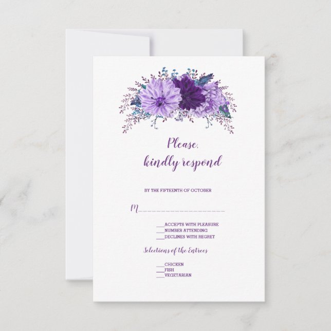 Boho Lavender Floral Plum Lila Wedding RSVP (Vorderseite)