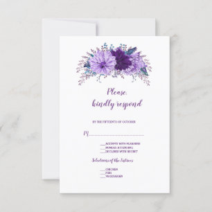 Boho Lavender Floral Plum Lila Wedding RSVP Karte