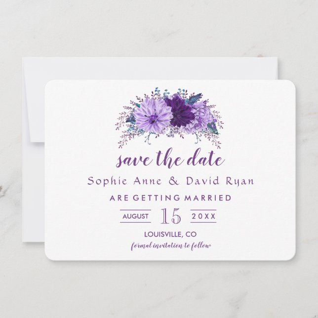 Boho Lavender Floral Plum Save the Date Lila (Vorderseite)